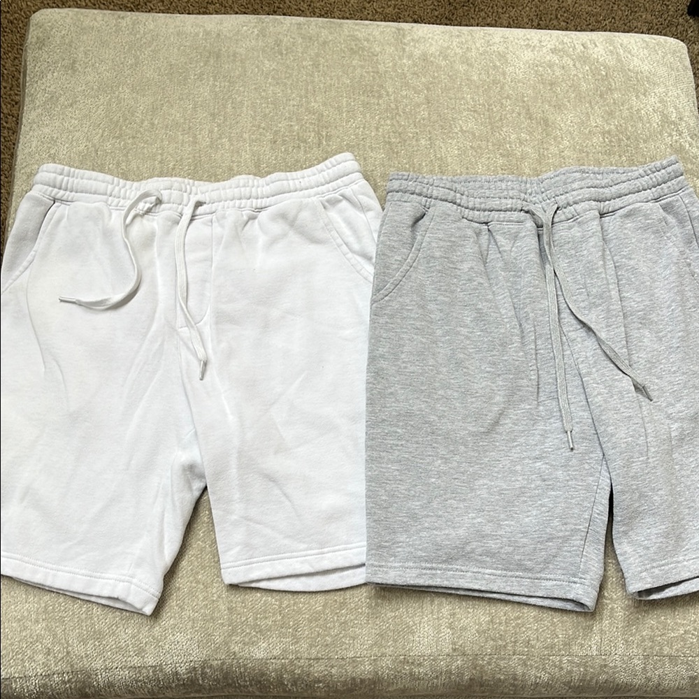 2 pair Men's fleece White and Gray Shorts- size medium